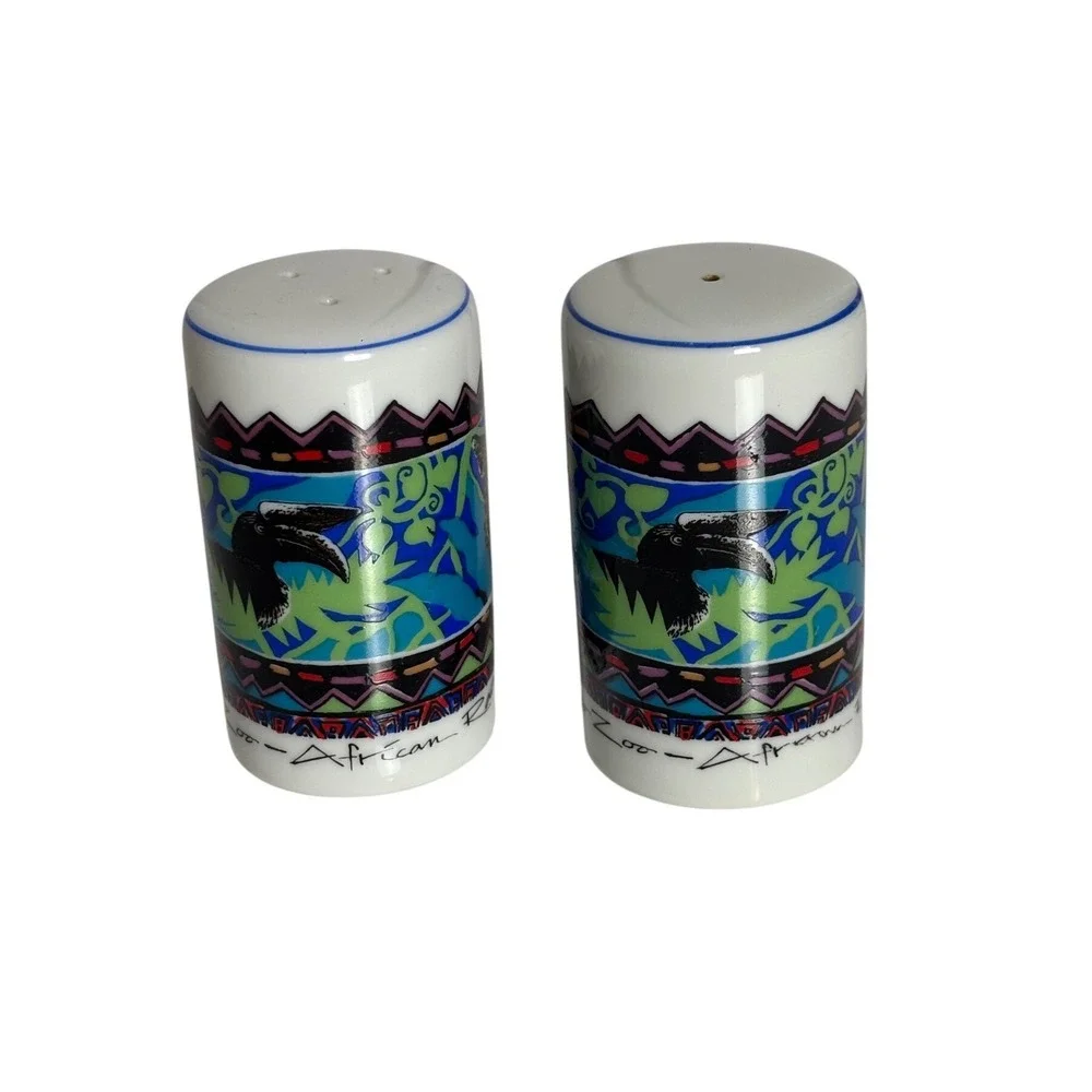 Vintage San Diego Zoo African Rain Forest Salt‎ Pepper Shakers Ceramic Festive